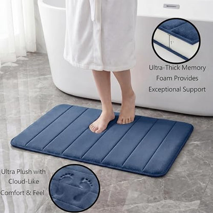 Memory Foam Bath Mat Set 3 Piece，Super Soft Absorbent Bathroom Rug Non Slip, Quick Dry,Machine Wash, Perfect Plush Bathroom Rugs,Home Decor Accessories,Deep Blue