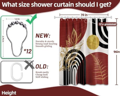 Black and Red Extra Long Shower Curtain, Tall 72X96 in, Mid Century