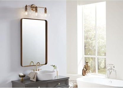 Hansford Collection 3-Light Clear Glass Farmhouse Bath Vanity Light Vintage Brass