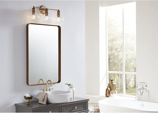 Hansford Collection 3-Light Clear Glass Farmhouse Bath Vanity Light Vintage Brass