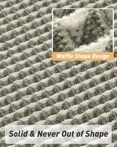 AMOAMI Upgraded Waffle Bath Mat, Super Absorbent Non Slip Bath Mats for Bathroom Floor, Machine Washable Bathroom Rugs with Tassels, Rubber Backed Bathroom Mats, Ultra Soft, 20" x 32", Green & Cream