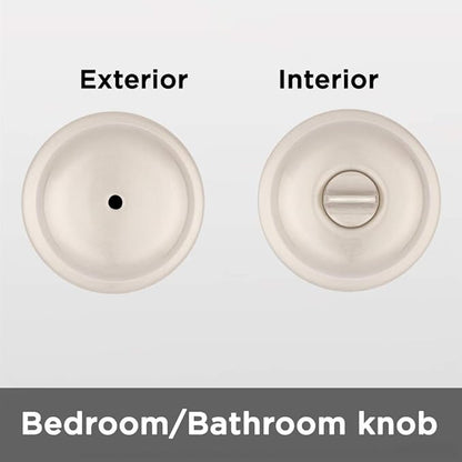 Kwikset Juno Interior Privacy Door Knob with Lock, Door Handle For Bathroom and Bedroom, Satin Nickel Keyless Turn Lock Doorknob, with Microban Protection
