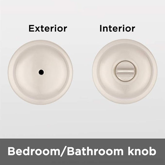 Kwikset Juno Interior Privacy Door Knob with Lock, Door Handle For Bathroom and Bedroom, Satin Nickel Keyless Turn Lock Doorknob, with Microban Protection