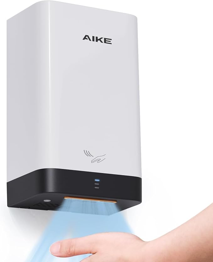 AIKE Compact Hand Dryer for Bathroom, ABS Polycarbonate 110V White,AK2822 | High Speed Slim Blade Hand Dryer,Plug-in Easy Install and Compact Design,Smart Warm for Home Bathroom,No Paper Waste and Cost