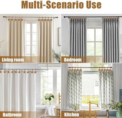 Shower Curtain Hooks, Wood Decorative Shower Curtain Rings, Modern Round Log Shower Curtain Hangers, 12PCS Shower Hooks for Shower Curtain Rod, Bedroom, Living Room (Black 1)