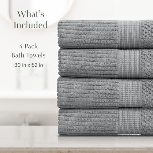 Springtree Home 100% Cotton Bath Towel Set | 4-Pack | Textured | Grey