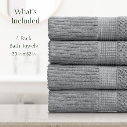 Springtree Home 100% Cotton Bath Towel Set | 4-Pack | Textured | Grey