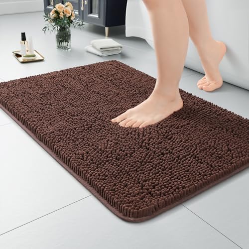 LOCHAS Luxury Bathroom Rug Shaggy Bath Mat 24 x 17 Inch, Brown