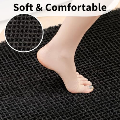 Black Bathroom Rug, Waffle Bath Mat Non Slip Washable, 24" x 36"