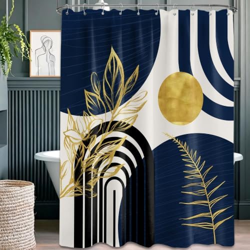 Navy Blue and Gold Shower Curtain, 60X72 in, Mid Century Modern