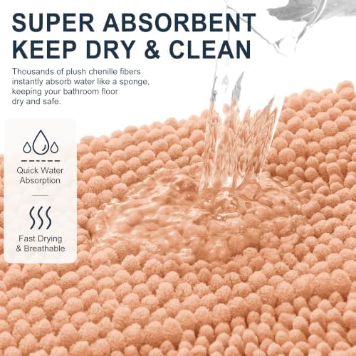 Smiry Thick Chenille Bathroom Runner Rugs 44x24, Absorbent Bath Mat, Peach