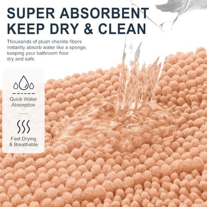 Smiry Thick Chenille Bathroom Runner Rugs 44x24, Absorbent Bath Mat, Peach