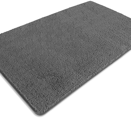 Bathroom Rugs 36 x 60 Inch – Extra Large Bath Mat | Absorbent and Washable Thick Chenille Bath Rugs Non-Slip Runner Rug for Bathroom, Shower, Tub(Gray)