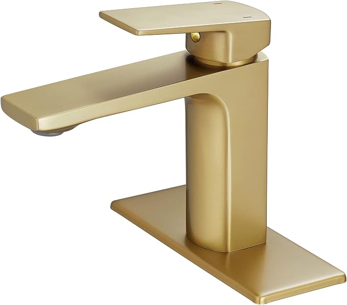 VOTON Brushed Gold Bathroom Sink Faucet Single Handle Bathroom Faucets for Sink 1 Hole Rv Lavatory Vanity Faucet with Deck Plate & Supply Hoses