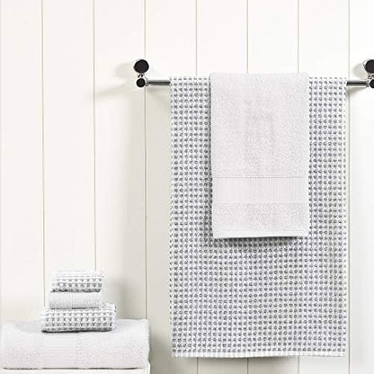 Modern Threads 6 Piece Bath Towel Set – Bathroom Towel Set with 2 Bath Towels, 2 Hand Towels & 2 Washcloths – 100% Cotton, Soft & Absorbent – Geometric (Charcoal)