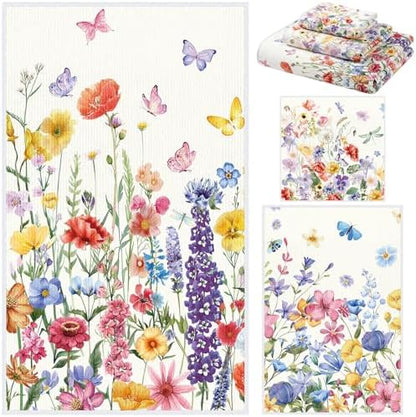Moukeren Wildflower Bath Towel Set of 3, Floral Bathroom Decor