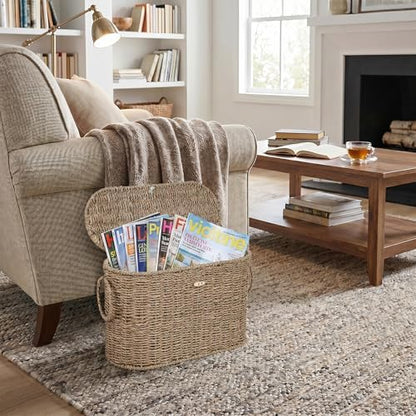 efluky Toilet Paper Storage Basket, Seagrass Slim Toilet Paper Holder with Lid- Holds Up to 9 Mega Rolls, Home Bathroom Decor Organizer