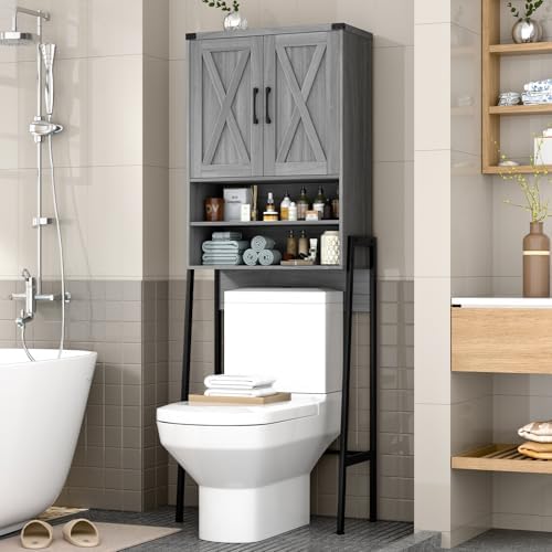 Vabches Metal Frame Over The Toilet Storage Cabinet, Wash Grey