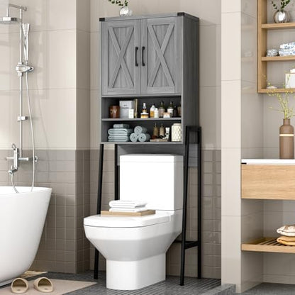 Vabches Metal Frame Over The Toilet Storage Cabinet, Wash Grey