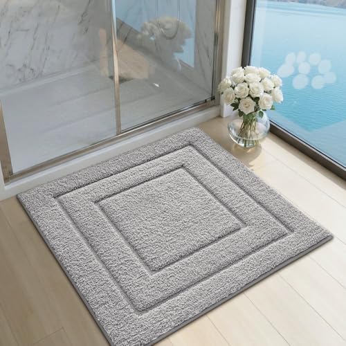 DEXI Square Bathroom Rug 32x32, Non-Slip and Absorbent Bath Mat, Light Grey