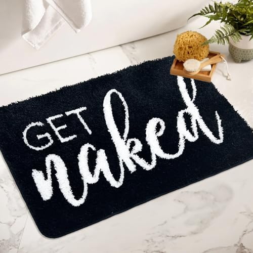 Get Naked Bath Mat - Funny Bathroom Rugs Non Slip Cute Carpet for Bathroom Floor Decor Water Absorbent Bath Rugs for Sink Bathtub and Shower Black and White Bathmat 24" x 36"