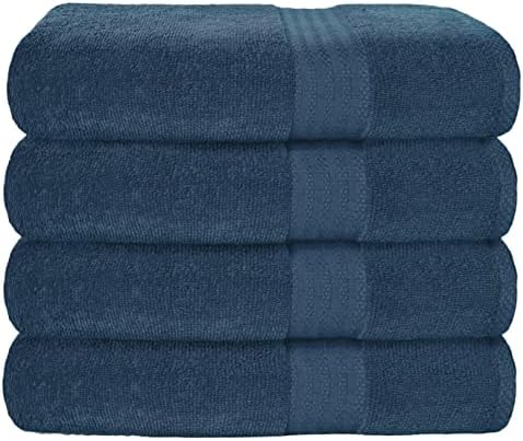 GLAMBURG Premium Cotton 4 Pack Bath Towel Set - 100% Pure Cotton - 4 Bath Towels 27x54 - Ideal for Everyday use - Ultra Soft & Highly Absorbent - Mineral Blue