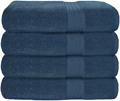 GLAMBURG Premium Cotton 4 Pack Bath Towel Set - 100% Pure Cotton - 4 Bath Towels 27x54 - Ideal for Everyday use - Ultra Soft & Highly Absorbent - Mineral Blue