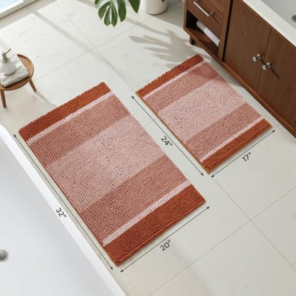 HOMEIDEAS Burnt Orange Bathroom Rugs Set, Chenille, 20"x32"+17"x24"