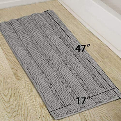 Turquoize Shaggy Chenille Bathroom Rugs Bath Room Runner Rug Extra Long Large Bath Rugs Non Slip Washable 47 x 17 Floor Mat, Super Water Absorbent & Soft Bath Rug for Bathroom, Dove Gray