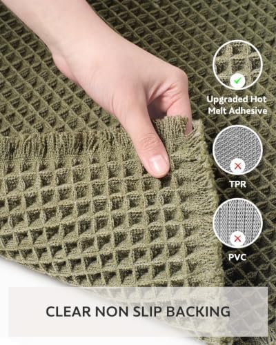tchdio Waffle Bath Mat-Runner Rug, Super Absorbent Non Slip Bath Mats for Bathroom Machine Washable Long Rugs with Tassels, Bath Rugs for Bathroom Floor Beside Tub, 2' x 4'(24" x 48"), Green