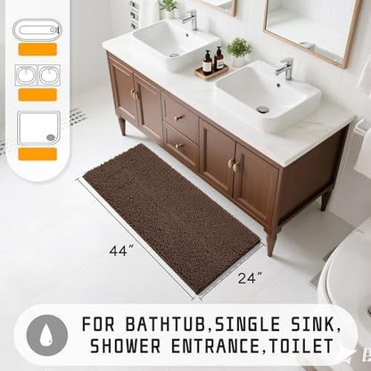 Yimobra Long Bathroom Rugs 44"x24", Extra Soft Non Slip Bath Mat for Tub, Super Absorbent Quick Dry Shaggy Rug Floor Carpet, Machine Washable,Brown
