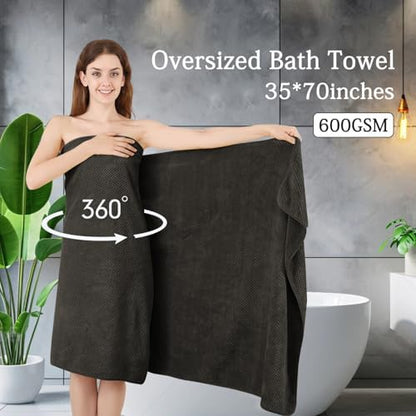 Extra Large Bath Towels Set 35x70 Inches - Dark Coffee Luxury 600 GSM Oversized Bath Sheet Towel,Ultra Soft Microfiber - Quick Dry,Highly Absorbent Shower Towels Spa Hotel Bathroom Towel Set (4-Pack)