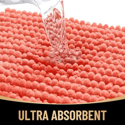OLANLY Thick Chenille Bathroom Rugs 30x20, Soft Absorbent Bath Mat, Coral