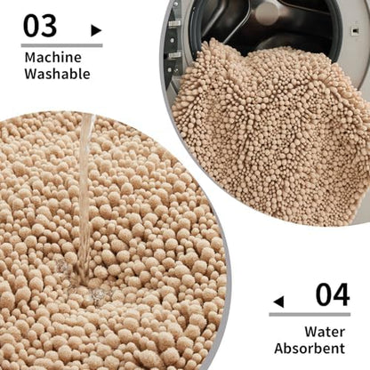 Disolla Beige Bathroom Rug 24x44 Inch - Thick Chenille Bath Mat, Large Shaggy Plush Absorbent Rug, Non-Slip Machine Washable Floor Mat for Double Vanity