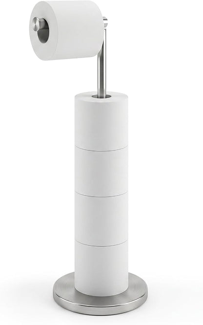Cesun Weighted Base Free Standing Toilet Paper Holder Stand, Brushed Nickel | SUS304 Rustproof Steel | Thick Non-Slip Base | Swivel Pivot Design | Slim Footprint | Holds 5 Rolls