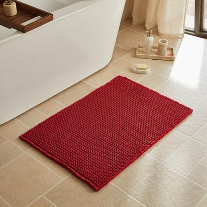 Triohero Waffle Bath Mat, Boho Bathroom Rugs Non Slip, 24x36 Burgundy