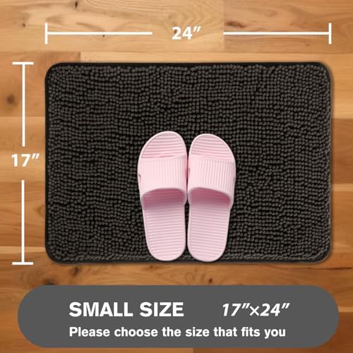 Chocolate Brown Bathroom Rugs – Absorbent and Washable Bath Mat, Non-Slip, Thick Soft Chenille Bath Rugs for Bathroom Floor, Shower, Sink - 17" x 24"