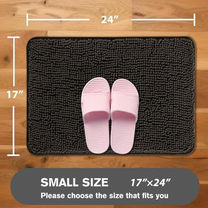 Chocolate Brown Bathroom Rugs – Absorbent and Washable Bath Mat, Non-Slip, Thick Soft Chenille Bath Rugs for Bathroom Floor, Shower, Sink - 17" x 24"