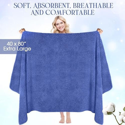 Peryiter 6 Pcs Bath Towel Set, Oversized Bath Sheet for Adults, Dark Blue