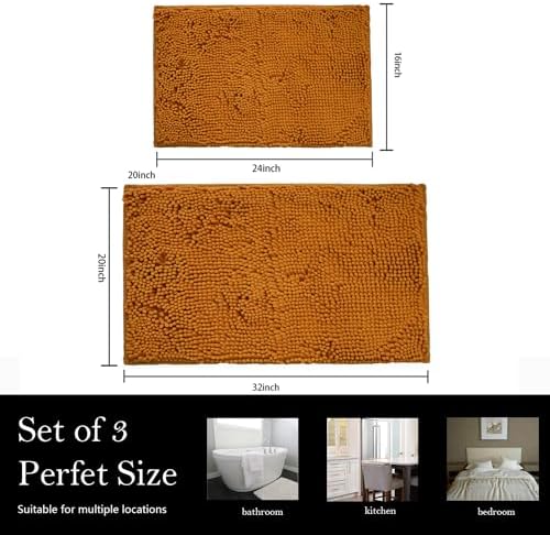 Bathroom Rugs Chenille Bath mat 2 Piece Set, Super Absorbent, PVC Non Slip Backing, Bath mats for Bathroom, Plush Shaggy, Thick, Machine Washable, Bathtub, Shower, Toilet.(Champagne)