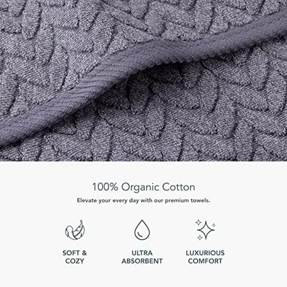 Texere 100% Organic Cotton Jacquard 650 GSM Premium Bath Towel Sets - Extra Absorbent Quick Dry and Plush (Cable, Excalibur, 2 Bath Towels)