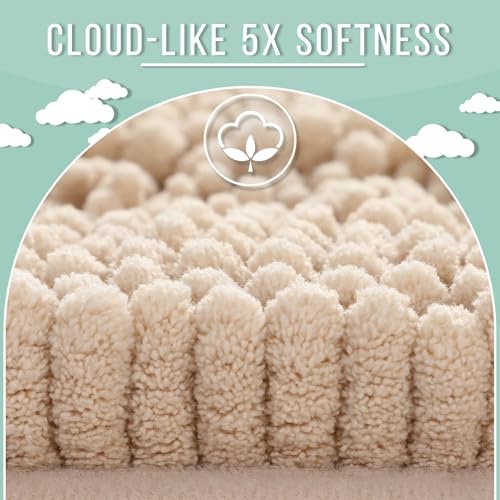 Yimobra Bathroom Rug Mat 47 x 24, Non Slip and Super Absorbent Bath Mat,Machine Washable Quick Dry,Ultra Plush Chenille Shower Rugs for Bathroom Floor Sink Tub and Shower Outside, Beige