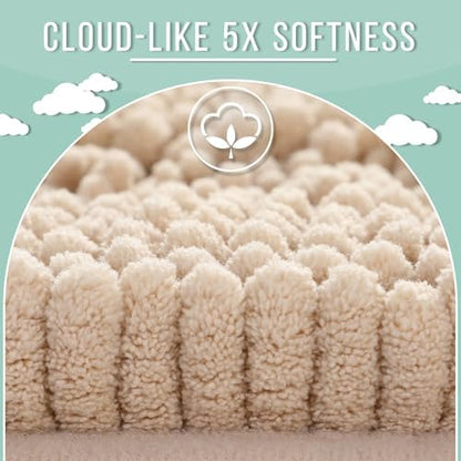 Yimobra Bathroom Rug Mat 47 x 24, Non Slip and Super Absorbent Bath Mat,Machine Washable Quick Dry,Ultra Plush Chenille Shower Rugs for Bathroom Floor Sink Tub and Shower Outside, Beige