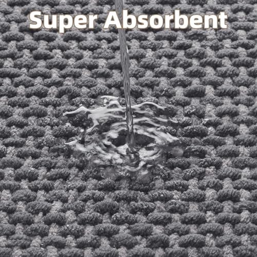 PADOOR-Bath Mat Runner-Super Absorbent Chenille Bathroom Mats-Rubber Backed Bath Mats for Bathroom Non Slip, Easy Clean Bathroom Runner Rugs Front of Bathtub,Shower Room,Sink-17×59