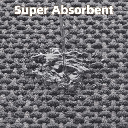 PADOOR-Bath Mat-Super Absorbent Chenille Bathroom Mats-Rubber Backed Bath Mats for Bathroom Non Slip, Easy Clean Bathroom Rugs Front of Bathtub,Shower Room,Sink-17×28, Grey&Darkgrey