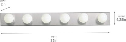 Kichler 36" Bath Bar Vanity Light in Brushed Nickel, 6-Light Traditional Bathroom Light, (36" L x 4.25" H), 626NI