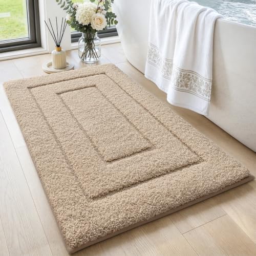 DEXI Bathroom Rugs 32x20, Non-Slip and Absorbent Bath Mat, Beige