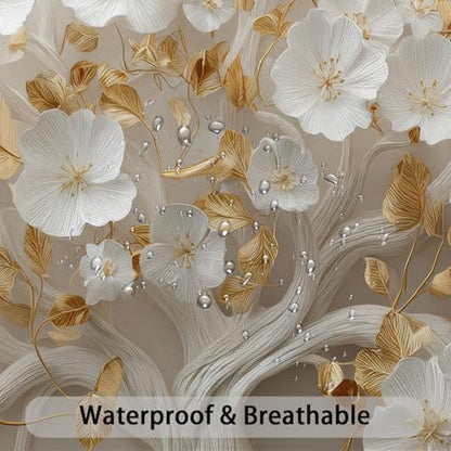 Moonslim White Gold Floral Tree Shower Curtain, Modern Aesthetic Elegant Bathroom Decor Waterproof Polyester Fabric Bath Curtain with Hooks 72x72 Inch