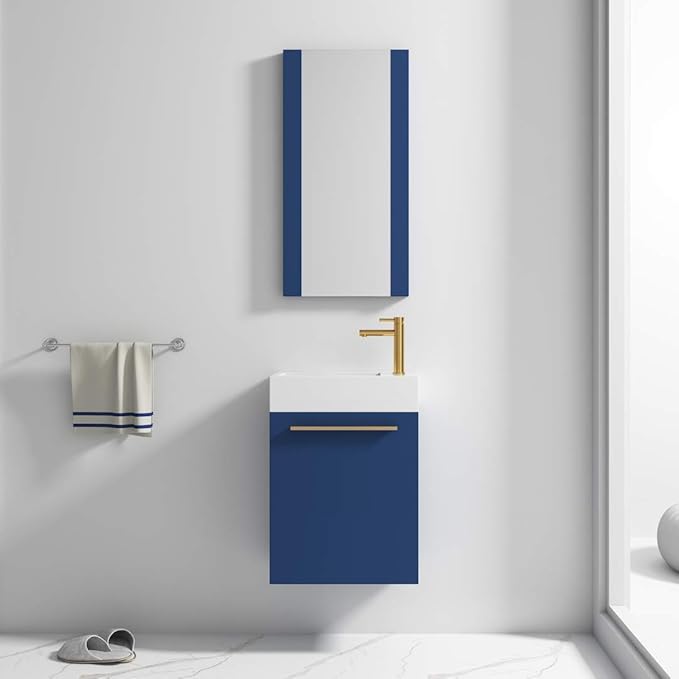 Blossom 18 Inch Navy Blue Small Bathroom Vanity with Sink, Narrow Bathroom Vanity