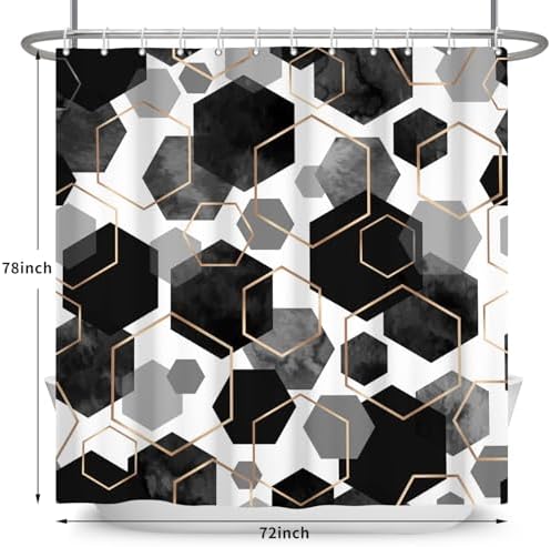 deFouliao Black Shower Curtain Modern Abstract Geometric Grid Bathroom Curtain Sets for Bathtub Home Art Decor, Waterproof Fabric Washable with Hooks, 72x78 Inch